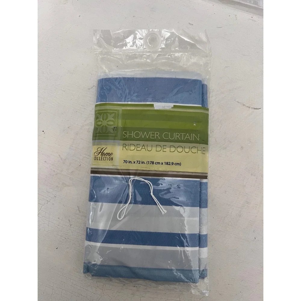 Home Collection Blue Grey White Striped Shower Curtain 70x72 New
